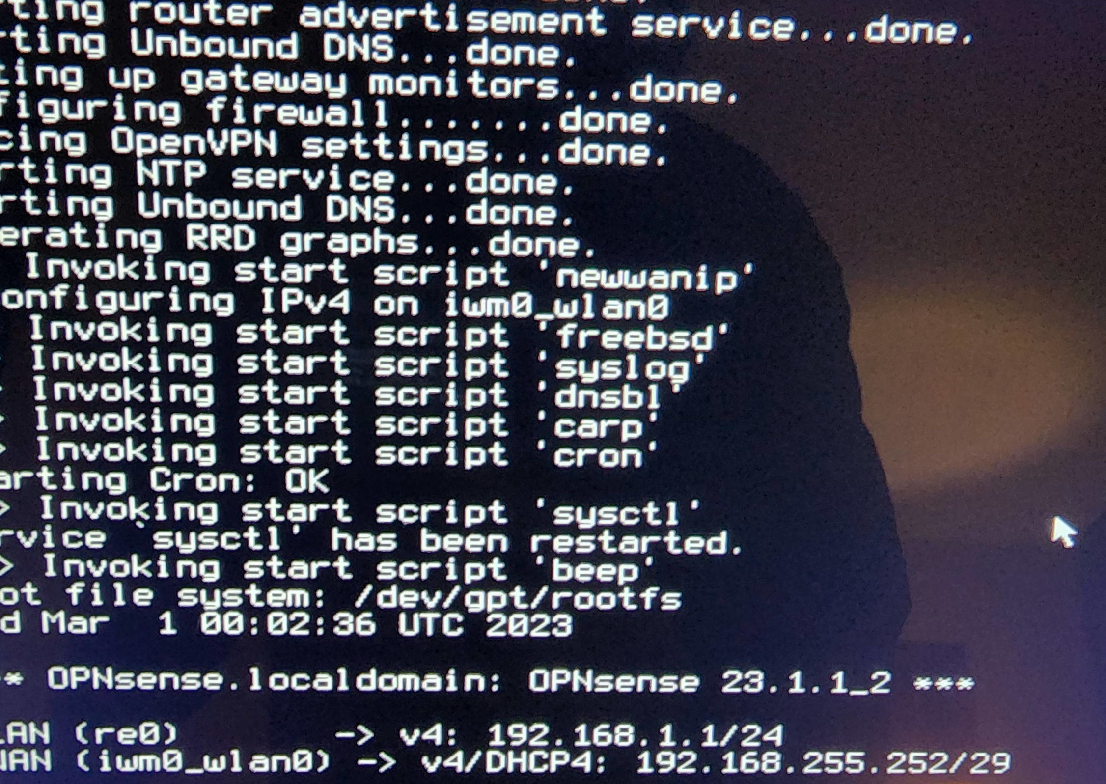 Red laptop open running Opensense